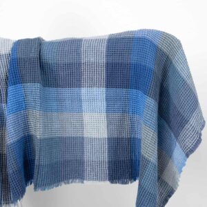 Ľanovo-bavlnená vafľová látka modré kocky praná