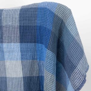 Ľanovo-bavlnená vafľová látka modré kocky praná