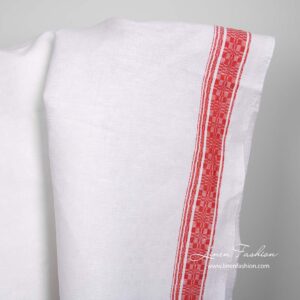 Biela ľanovo-bavlnená tkanina s červenými prúžkami