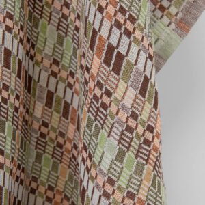 Ľanovo-bavlnená látka viacfarebné hnedo-zelené kocky, praná