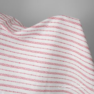 White half- linen fabric in red patterned stripes