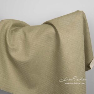 Zelená ľanovo-bavlnená tkanina s vlnovkovým vzorom