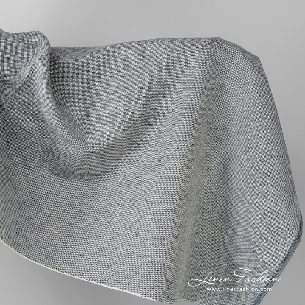 Linen blend fabric in dark blue, melange