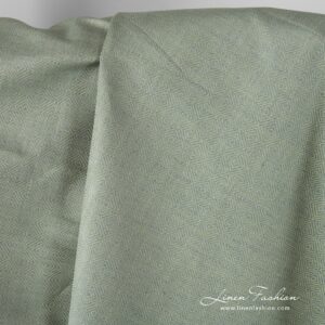 Linen cotton fabric grey green diamond weave texture