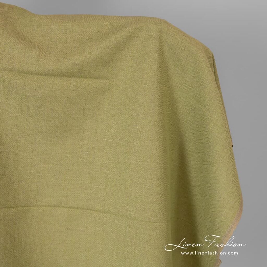 Green grey diamond pattern linen cotton fabric.