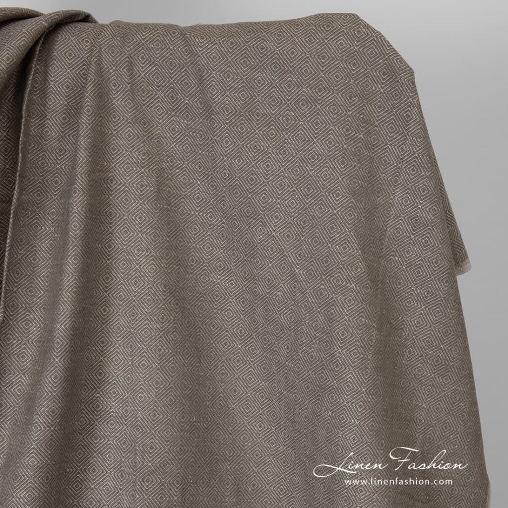 Brown diamond pattern linen cotton fabric.