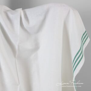 White linen cotton fabric in green stripes