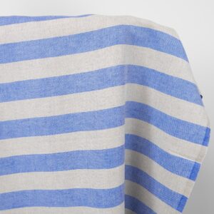 Ľanovo-bavlnená tkanina v béžovo-modrých prúžkoch