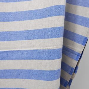 Ľanovo-bavlnená tkanina v béžovo-modrých prúžkoch