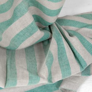 Ľanovo-bavlnená tkanina v béžovo-zelených pruhoch