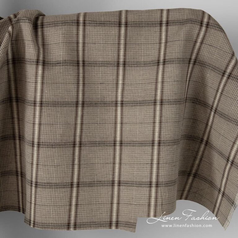 Linen cotton fabric with large brown checks.