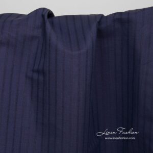 Tmavomodrá pruhovaná ľanovo-bavlnená tkanina