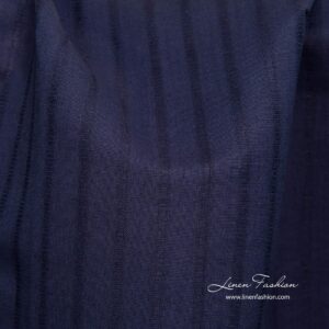 Tmavomodrá pruhovaná ľanovo-bavlnená tkanina