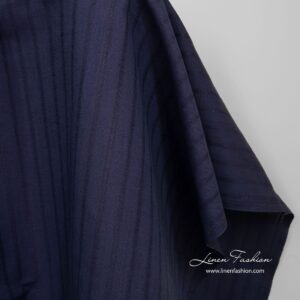 Tmavomodrá pruhovaná ľanovo-bavlnená tkanina