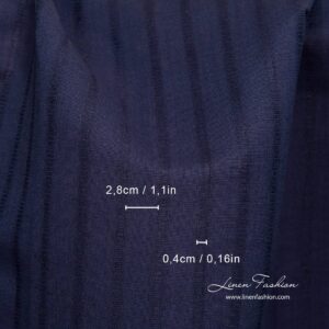 Tmavomodrá pruhovaná ľanovo-bavlnená tkanina