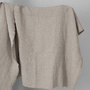 Béžová ľanovo-bavlnená vafľová tkanina praná