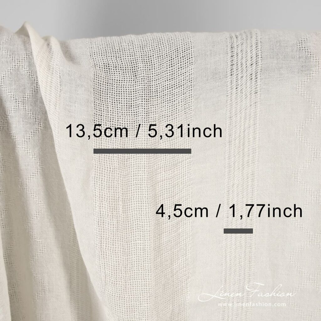 Off-white linen fabric in stripes and rhombus