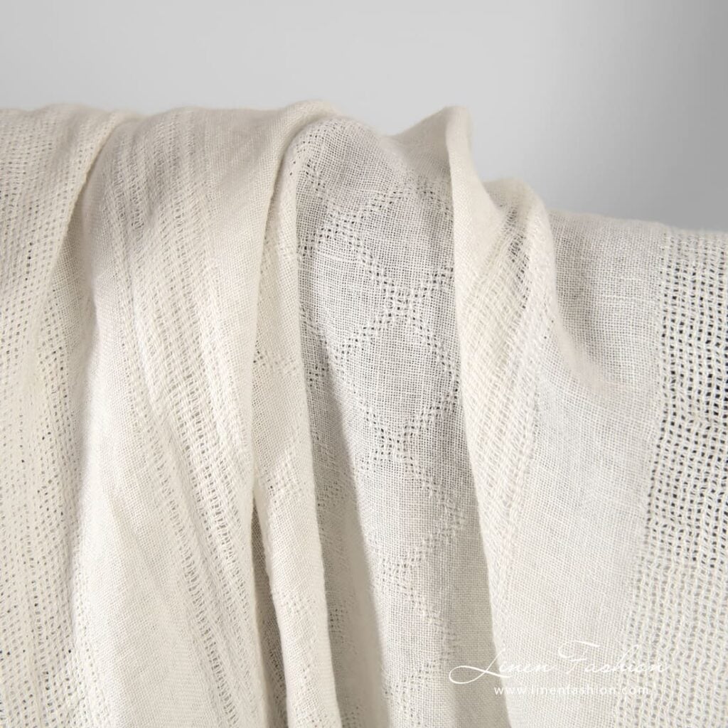 Linen fabric in vertical stripes and rhombus