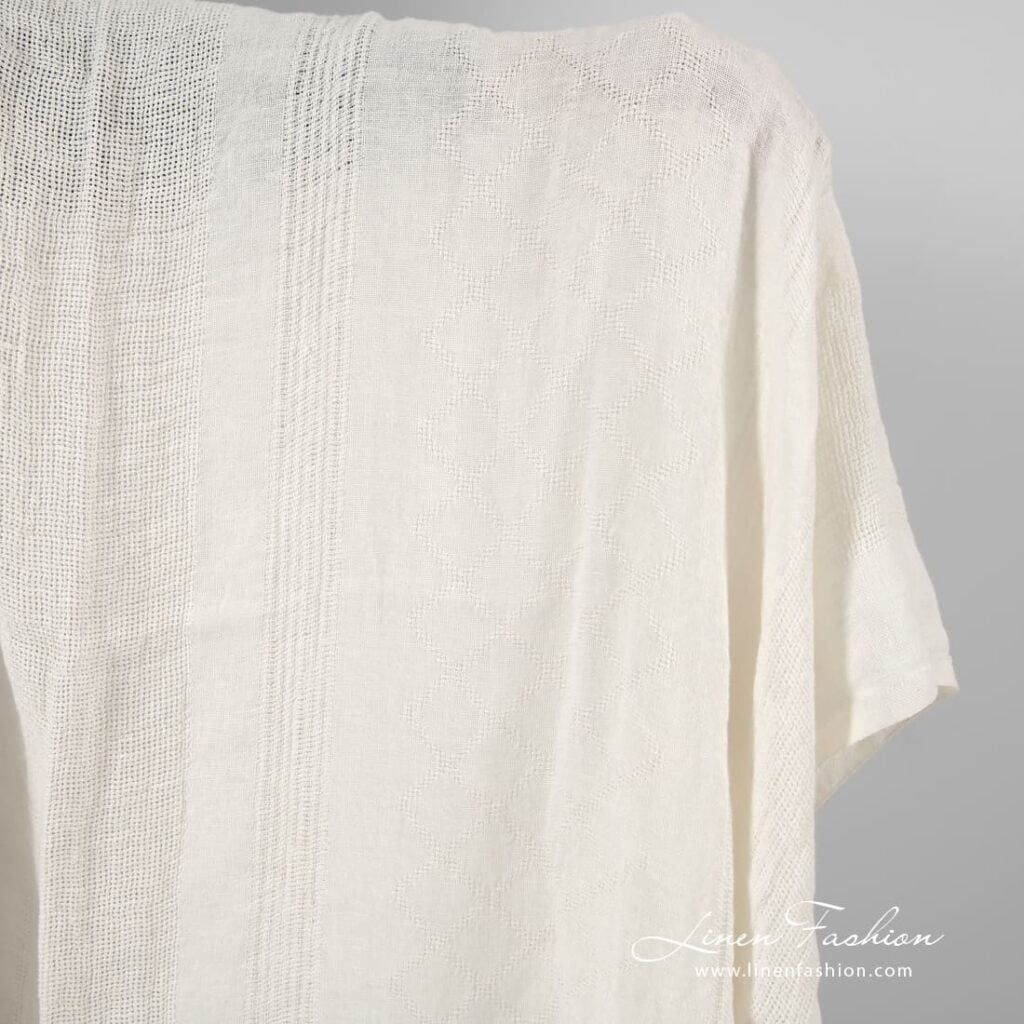 White linen fabric in rare stripes, specially washed