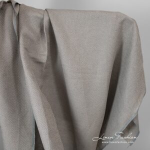 Grey linen cotton fabric in herringbone.