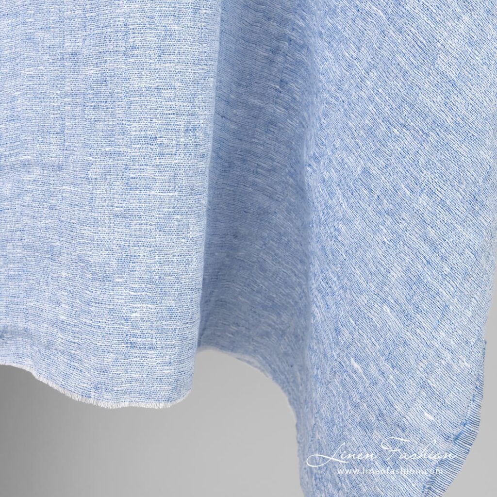 Linen fabric blue and white melange, washed