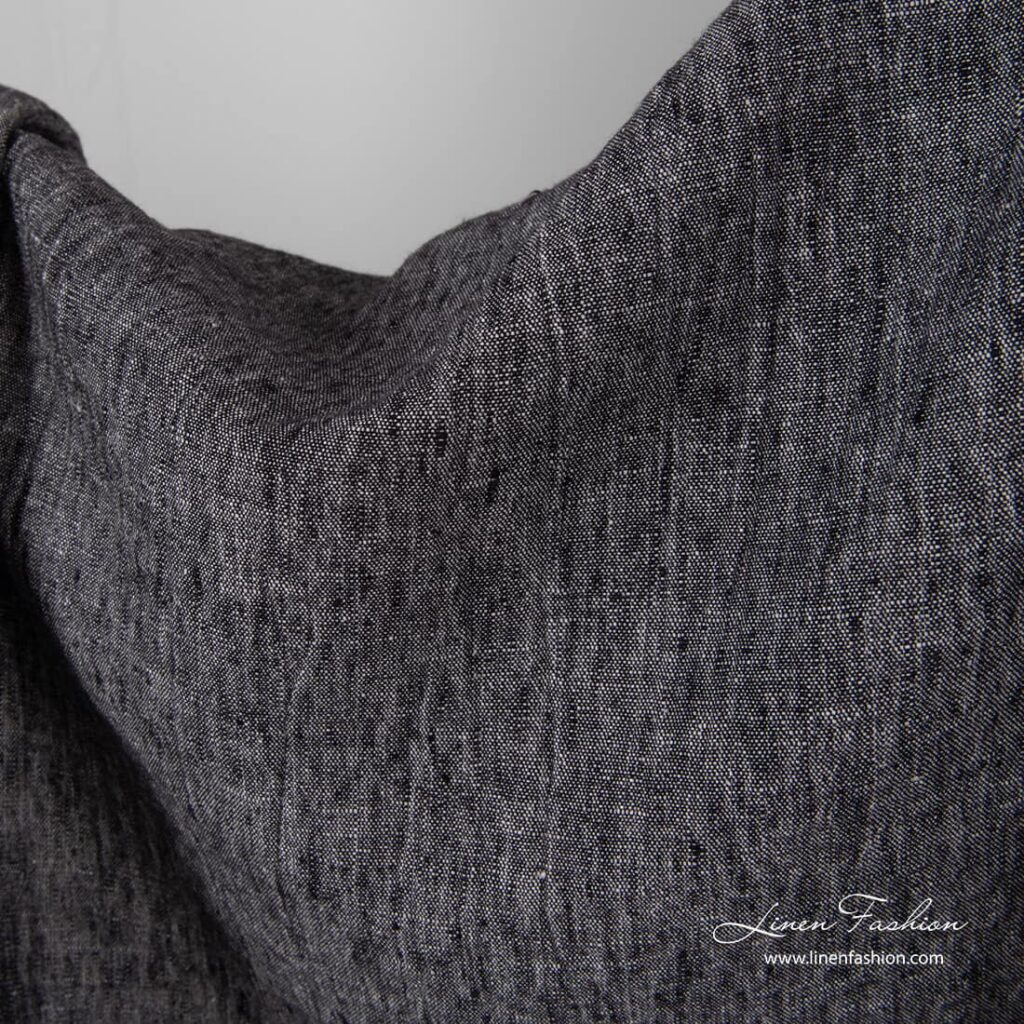 Washed black white linen fabric