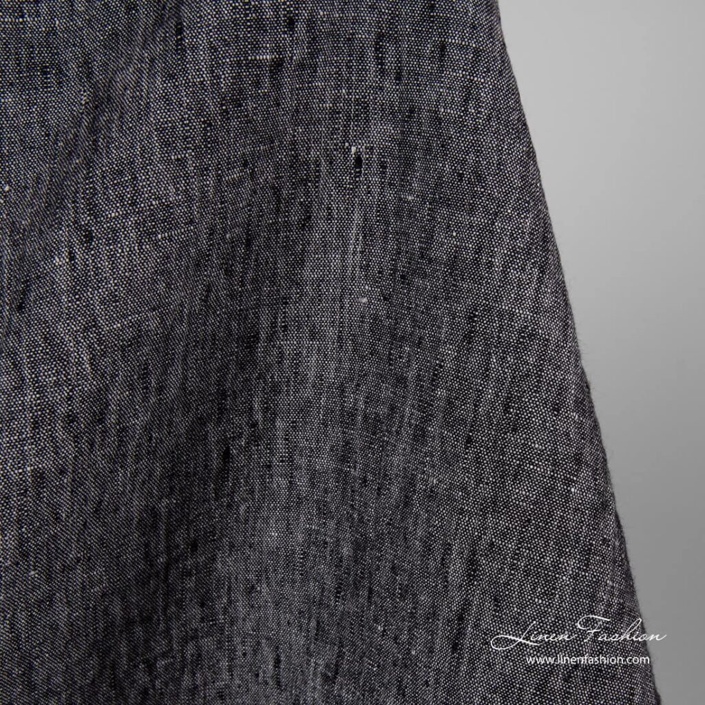 Washed black white melange linen fabric