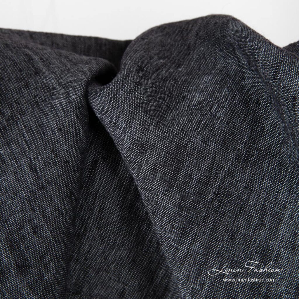 Washed linen fabric in black grey mix