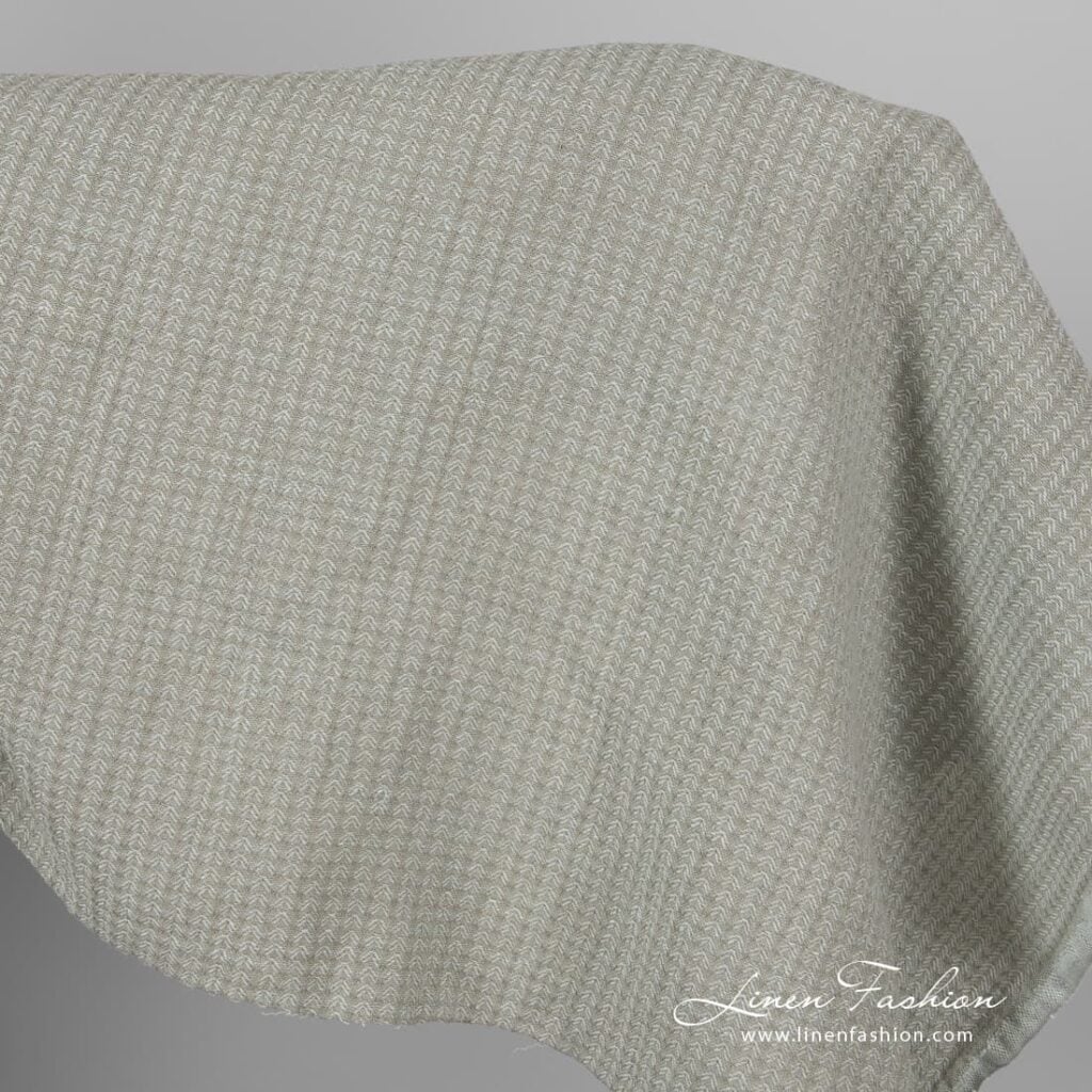Linen cotton greenish grey patterned fabric
