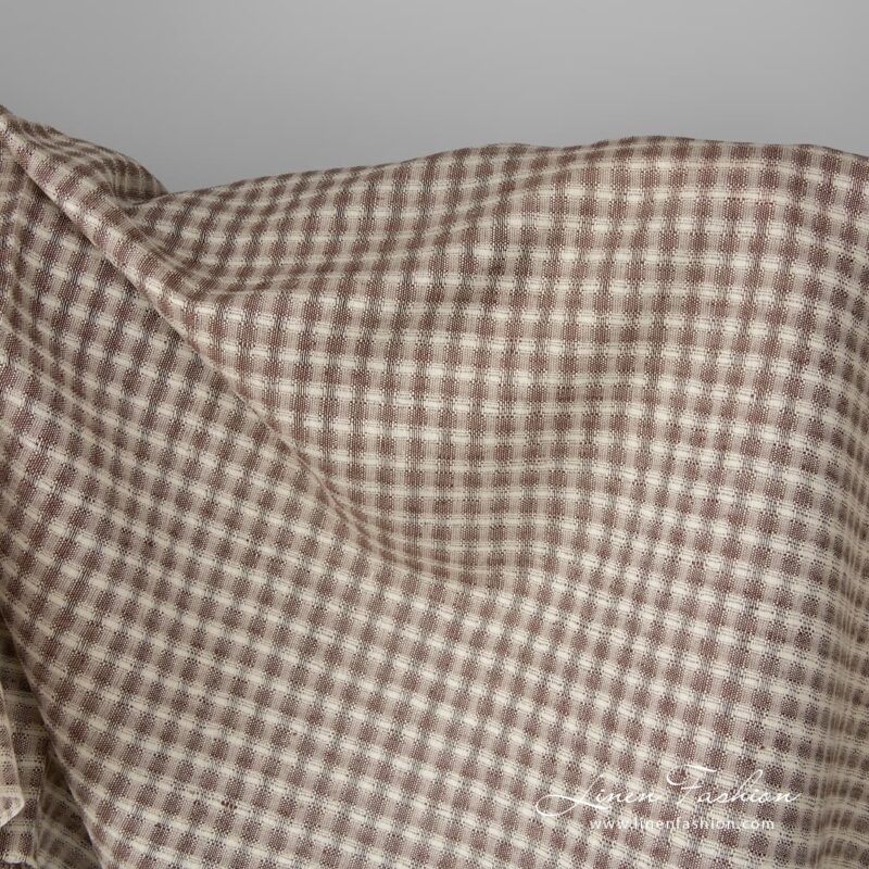 Yellowish brown openwork linen blend fabric