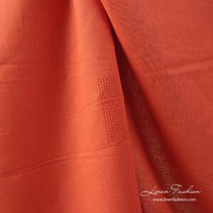 Ohnivo červená ľanovo-bavlnená tkanina s prelamovanými obdĺžnikmi