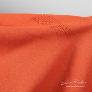 Ohnivo červená ľanovo-bavlnená tkanina s prelamovanými obdĺžnikmi