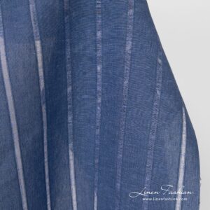 Blue linen cotton fabric in stripes