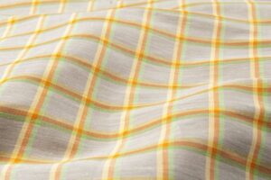 Sivá ľanovo-bavlnená tkanina s farebnými kárami