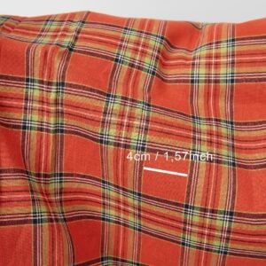 Plaid linen cotton fabric in red with measurements