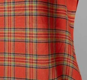 Plaid linen cotton fabric in red edge