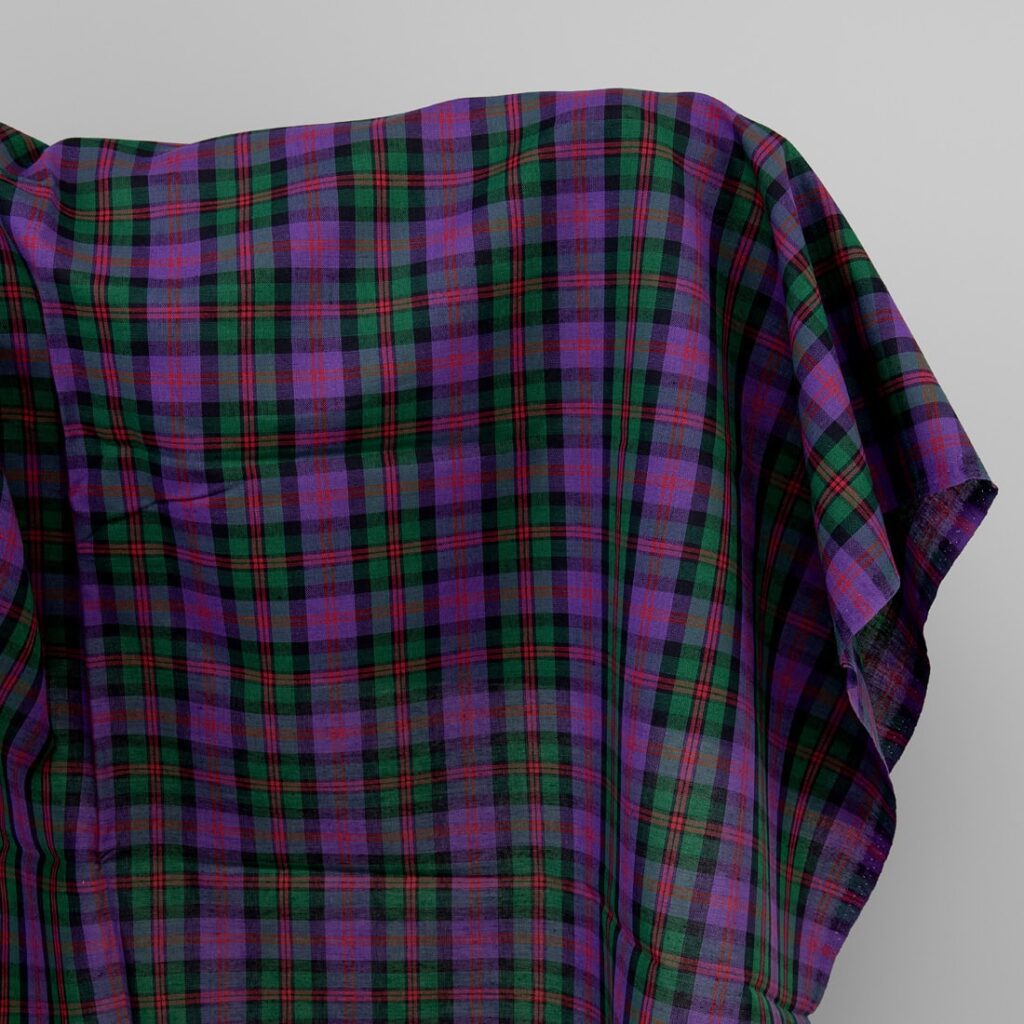 Purple and green linen cotton fabric