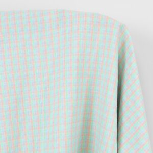 Ľanovo-bavlnená tkanina jasné pastelové kocky, praná