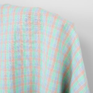 Ľanovo-bavlnená tkanina jasné pastelové kocky, praná