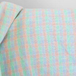 Ľanovo-bavlnená tkanina jasné pastelové kocky, praná