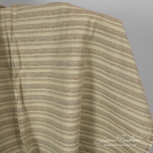 Pale green linen cotton fabric with brown stripes.