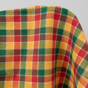 Yellow, green and red checked linen cotton fabric product photo