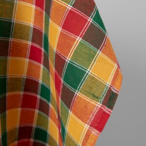 Yellow, green and red checked linen cotton fabric edge