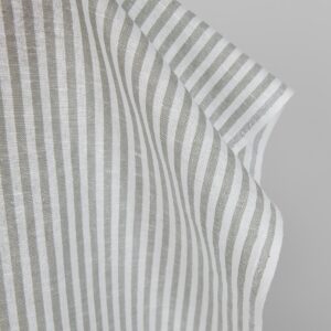 Linen blend grey striped fabric close up detail