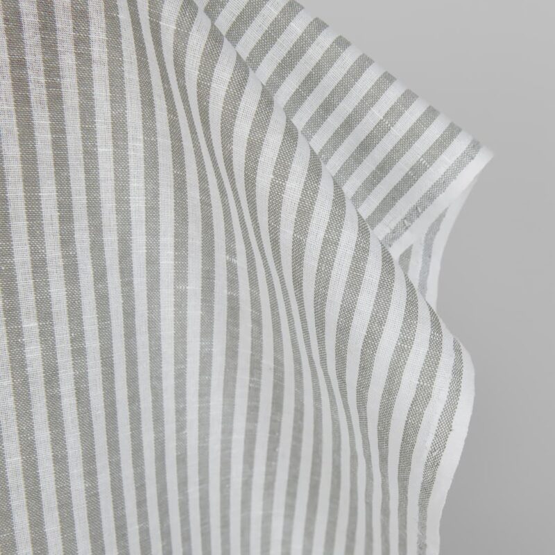 Linen blend grey striped fabric close up detail