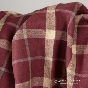 Red fabric with cream checks.