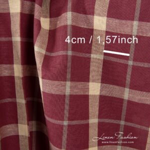 Checked linen cotton fabric in red.