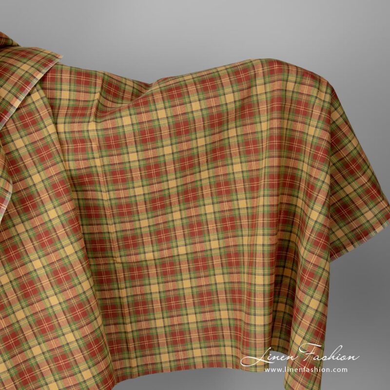 Linen cotton fabric in red, green and yellow checks
