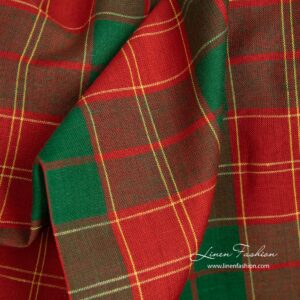 Ľanovo-bavlnená tkanina v červených a zelených kockách
