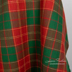 Ľanovo-bavlnená tkanina v červených a zelených kockách